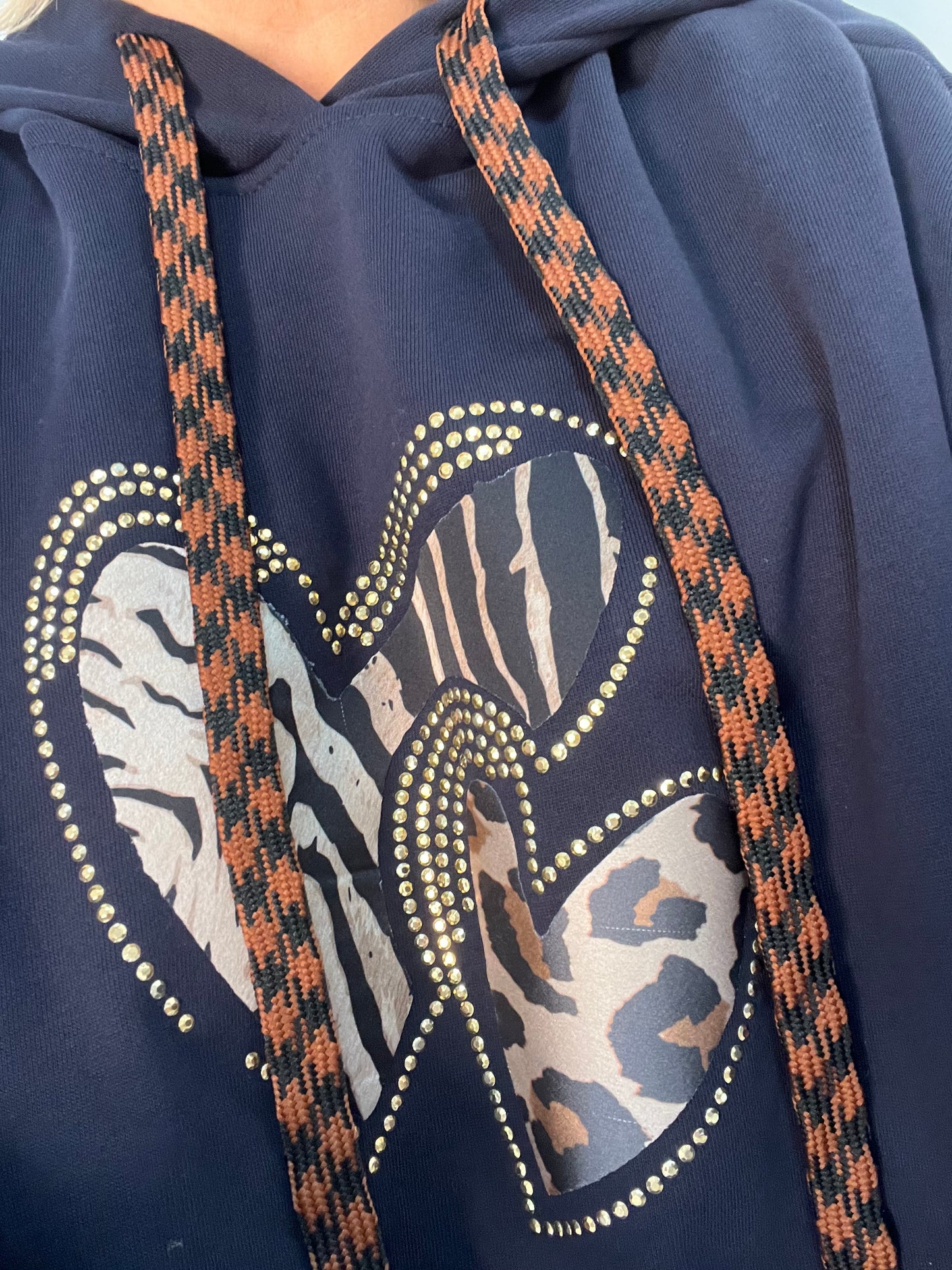 Embellished Heart Hoodie - Navy