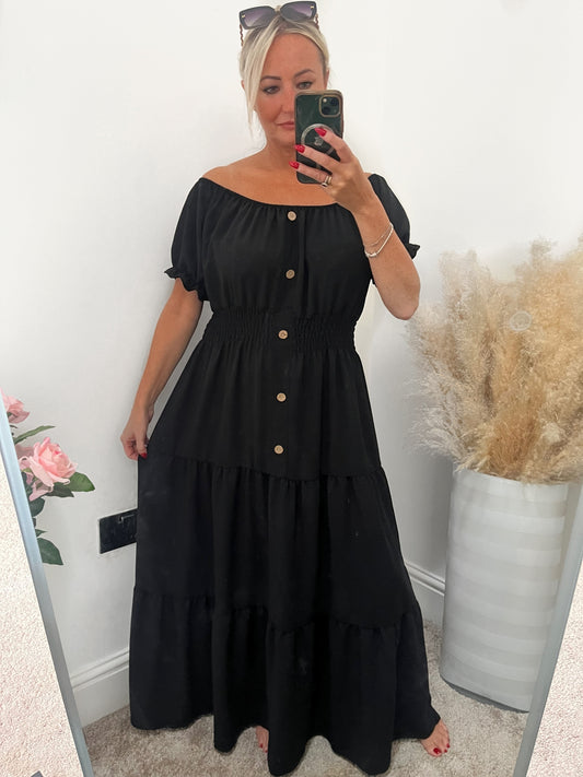 Coco Maxi Shirred Magic Dress - Black