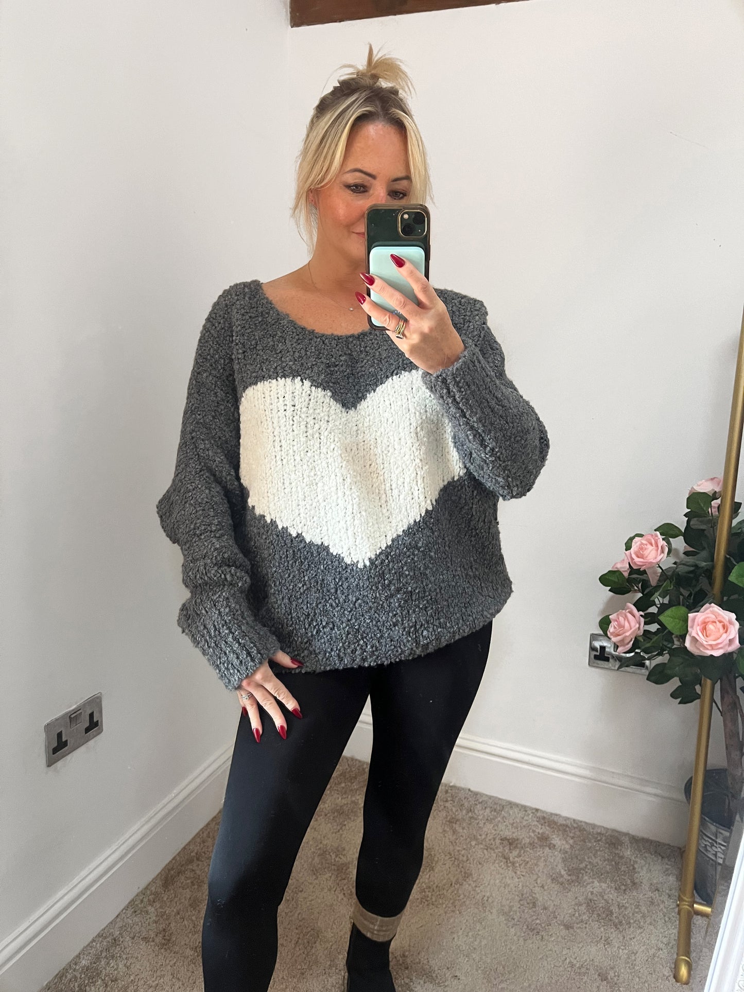 Grey Heart Chunky Jumper