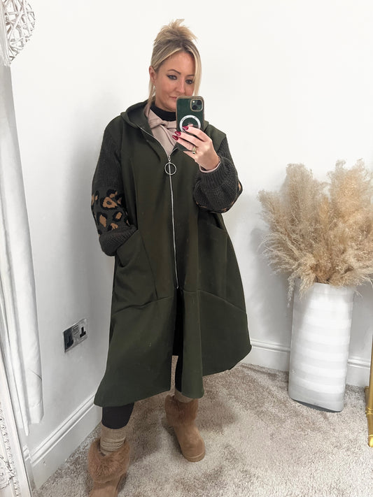 Oversized Longline Hooded Coatigan - Khaki