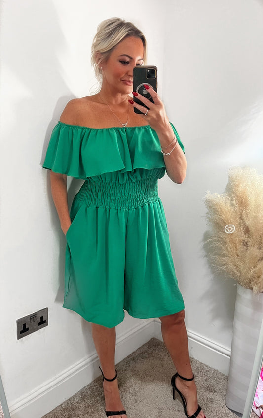 Bardot On/Off Shoulder Playsuit - Gucci Green