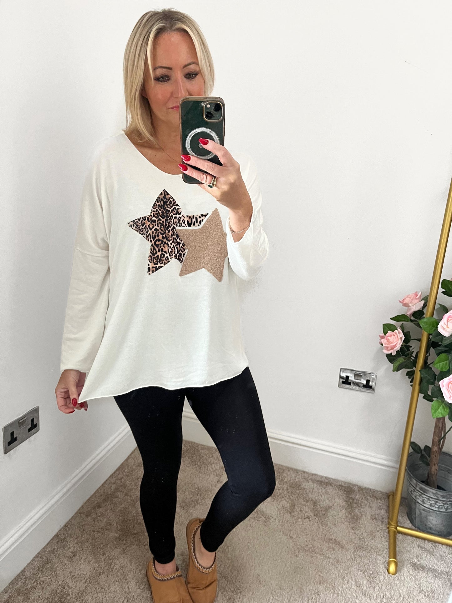 Leopard Star Lightweight Knit - Cream