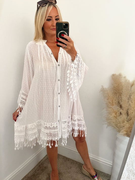 Boho Crochet Kaftan - White