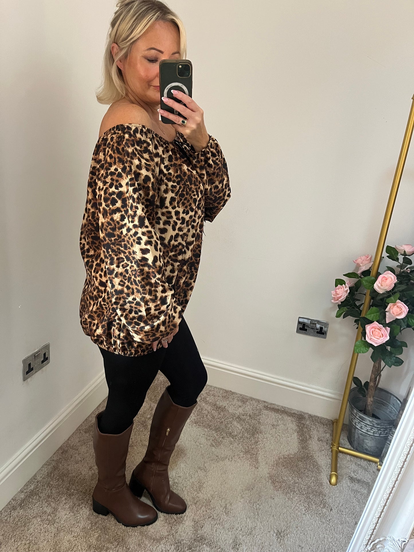 Leopard on/off shoulder Top