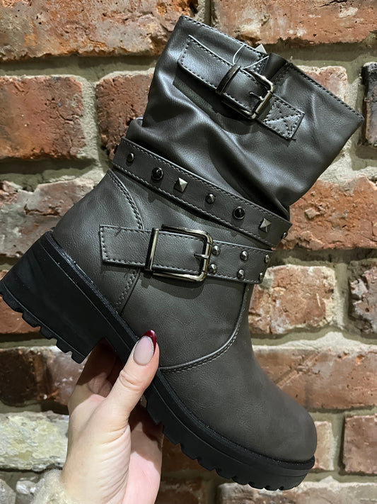 Antonia Grey Strappy 3/4 Boots