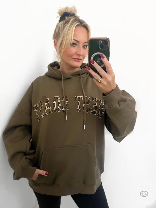 West Coast Slogan Leopard Hoodie - Khaki