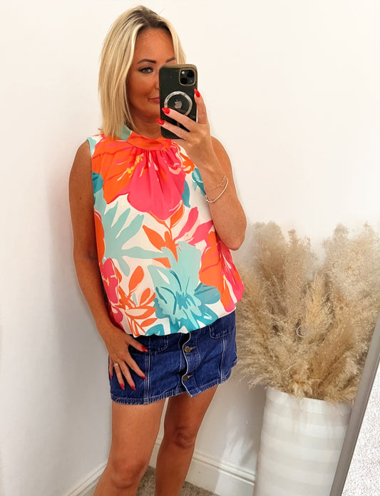 Tropical Bubble Hem Blouse