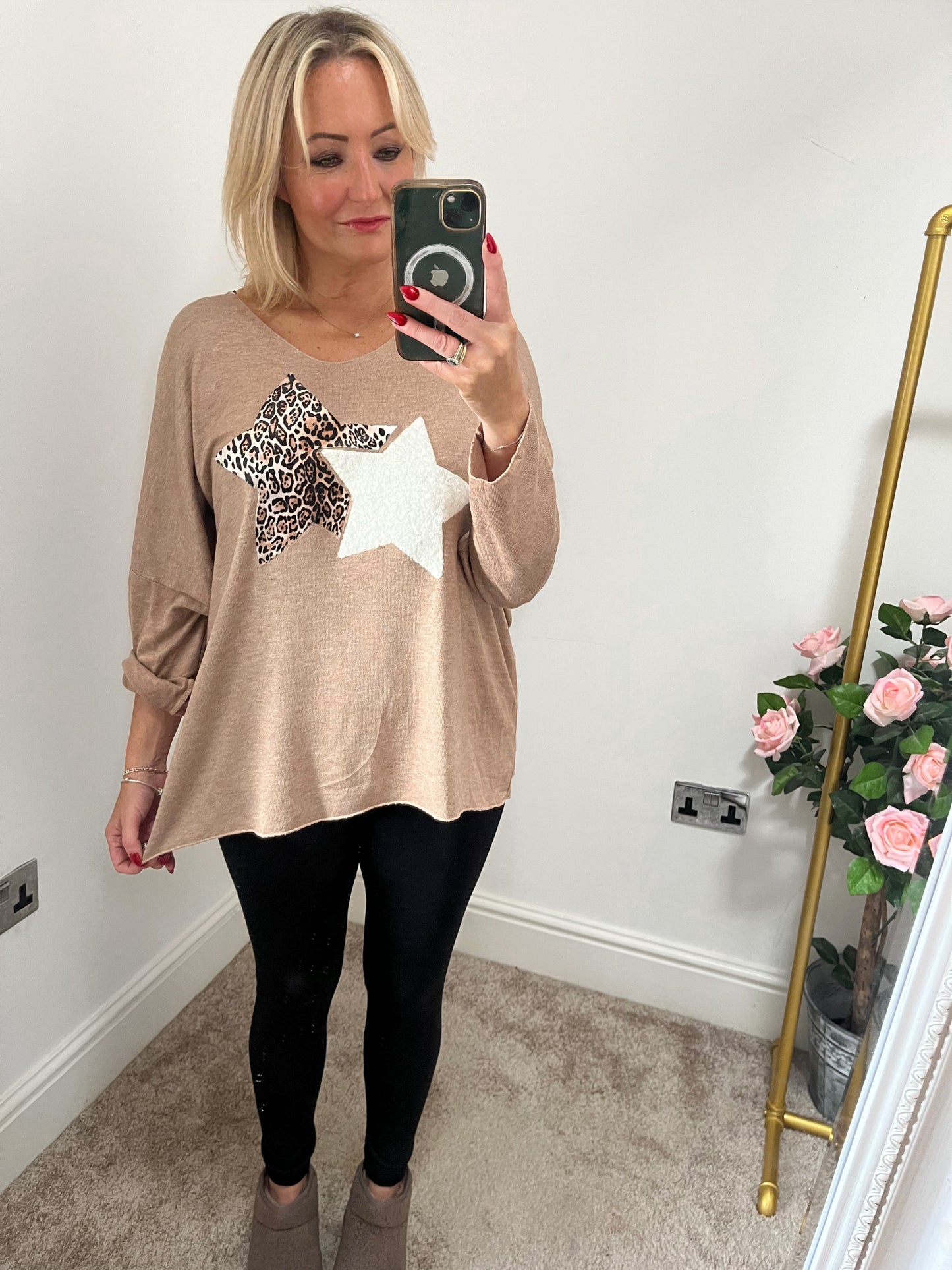 Leopard Star Light Weight Knit - Taupe