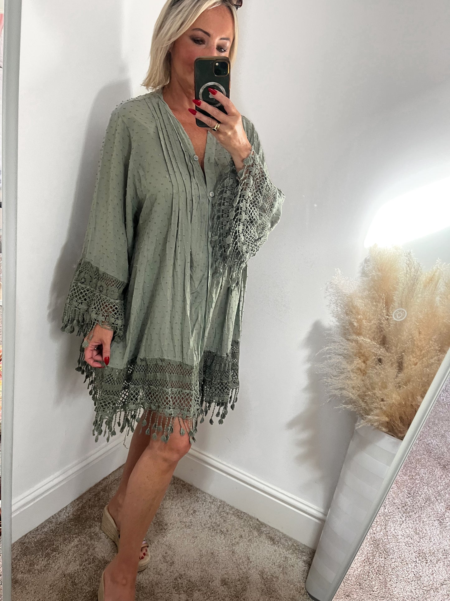 Boho Crochet Kaftan - Sage