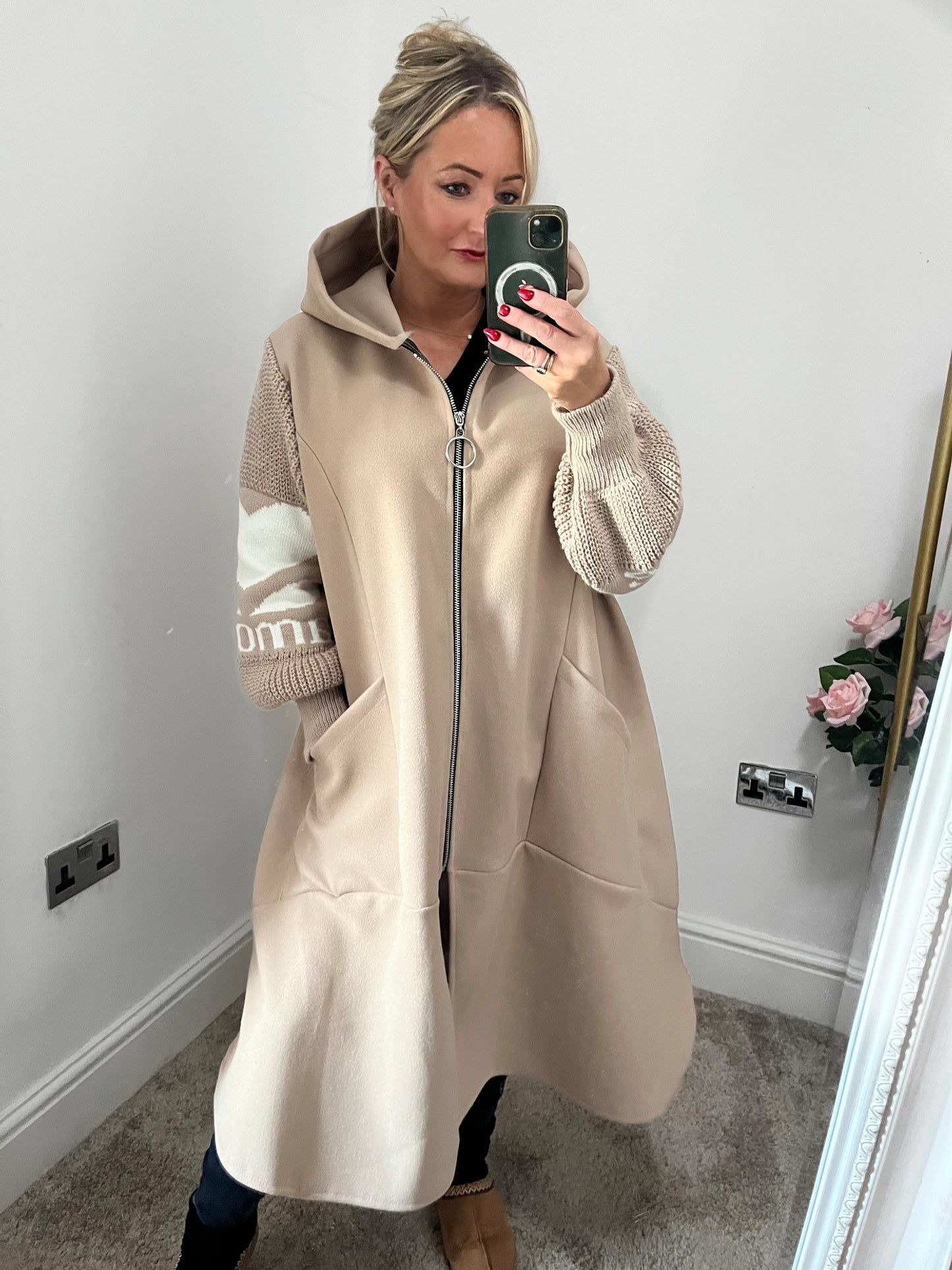 LongLine Amour Hooded  Coatigan - Beige