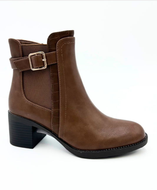 Brown Block Heel Ankle Boots