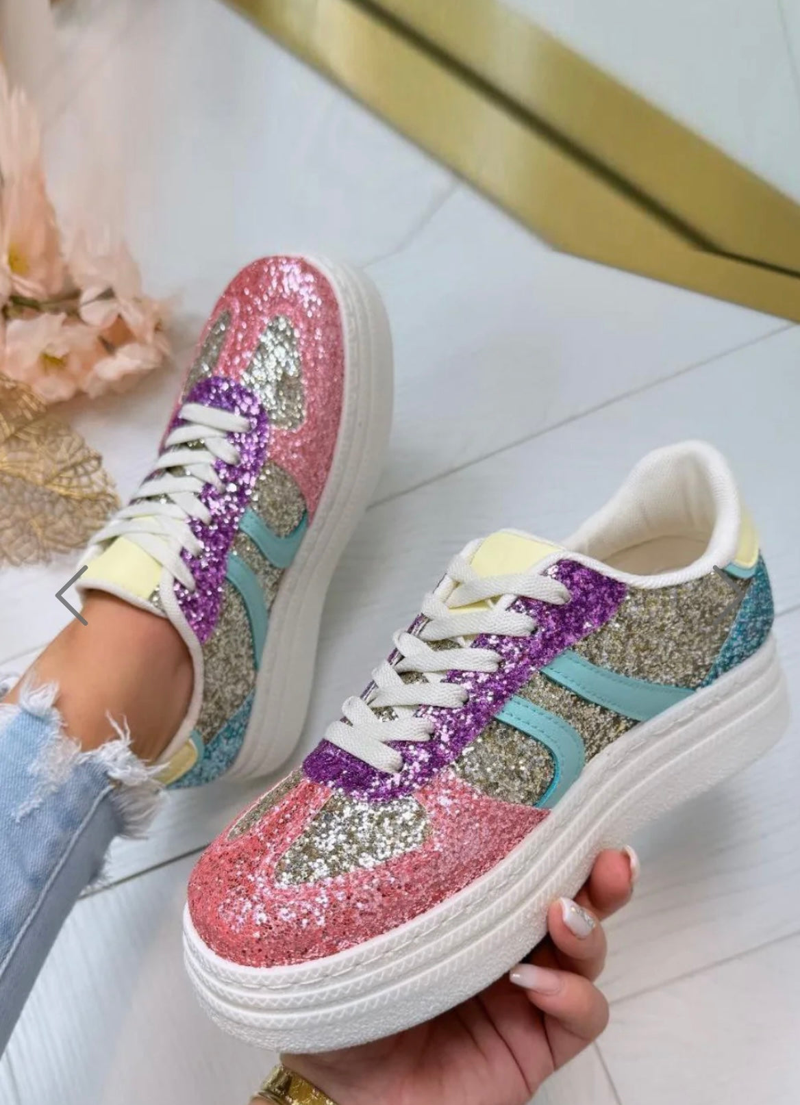 Multi Coloured Glitter Trainers