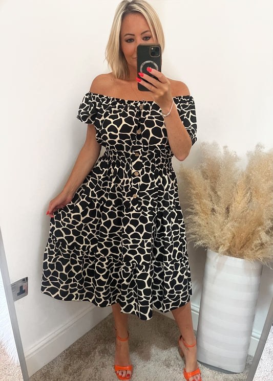 Abstract Shirred Waist Magic Dress