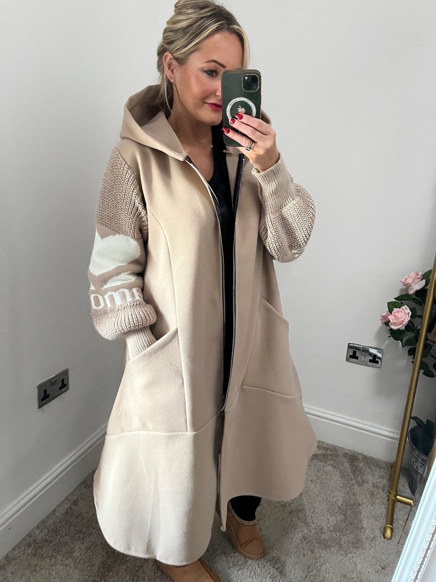 LongLine Amour Hooded  Coatigan - Beige