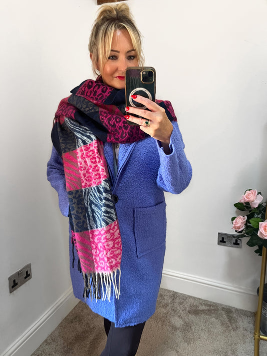 Leopard Pink/Navy Pashmina Scarf