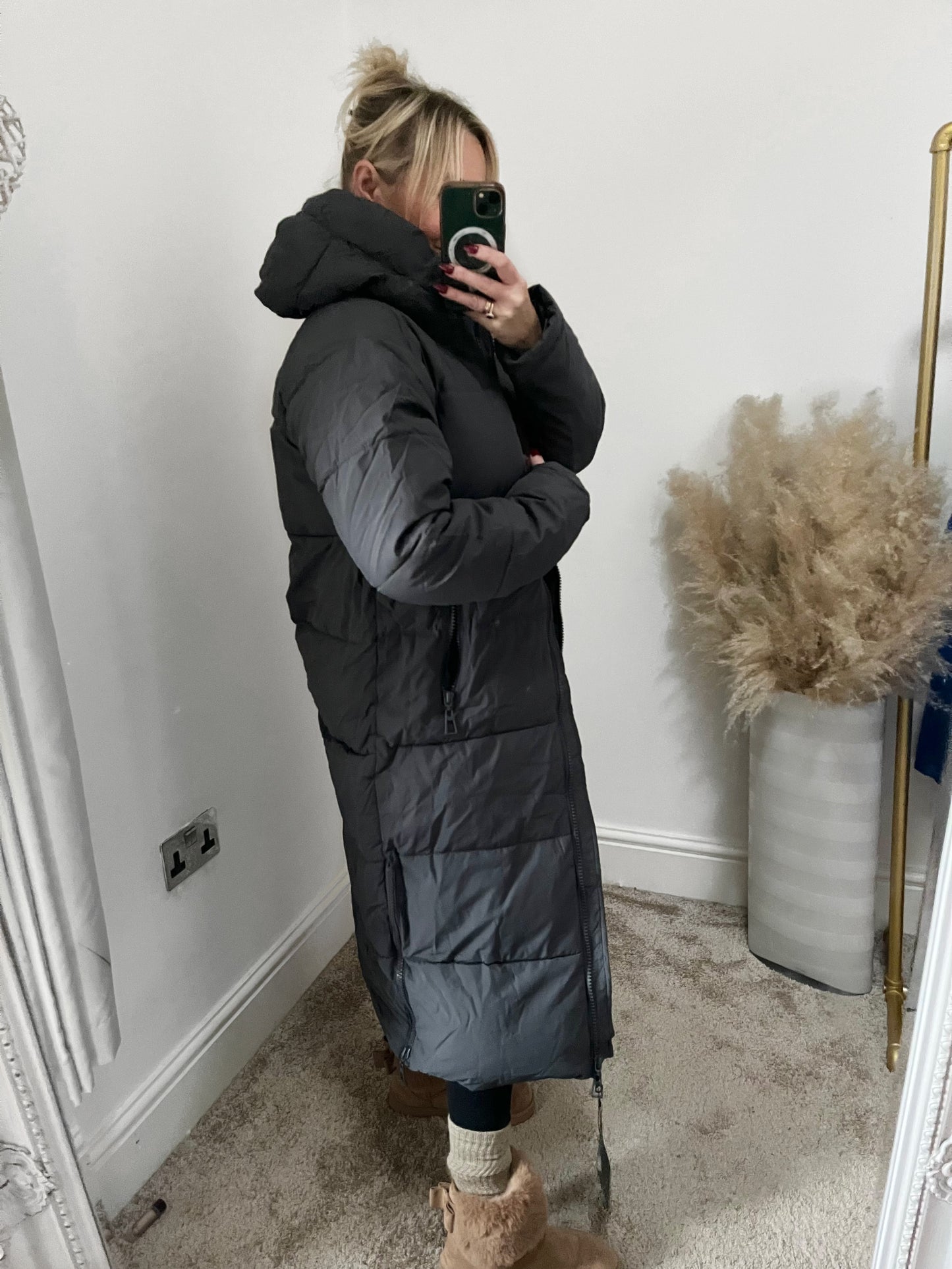 Insulated Quilted long Coat - Graphite Grey