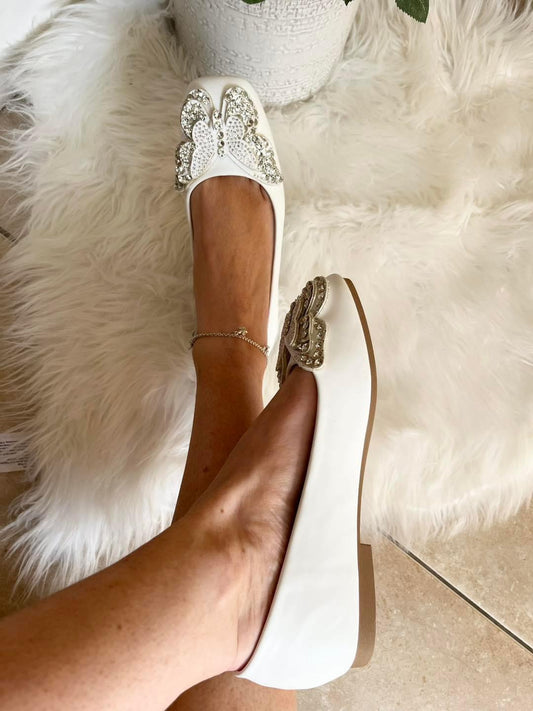 WHITE BUTTERFLY BALLET PUMPS