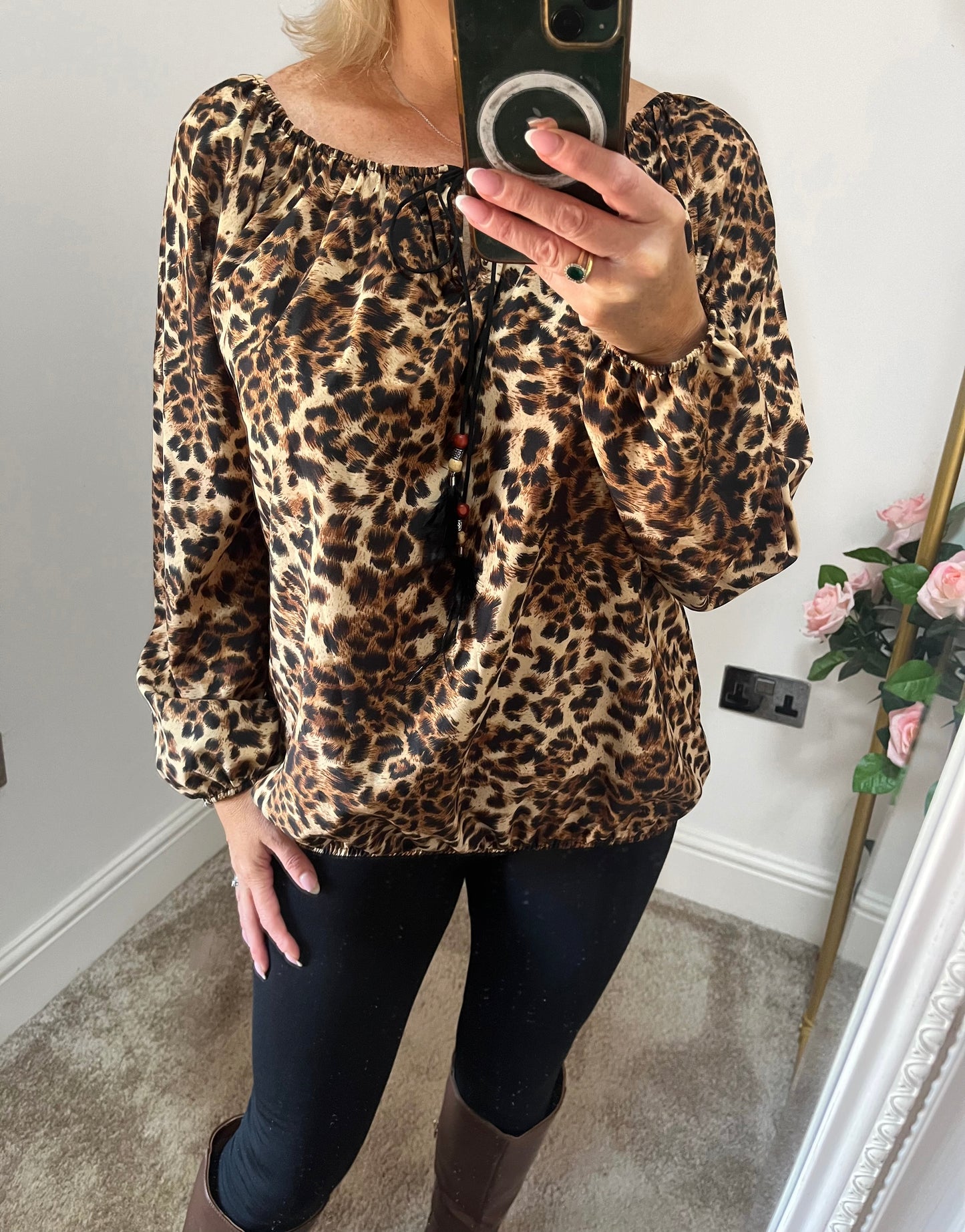 Leopard on/off shoulder Top