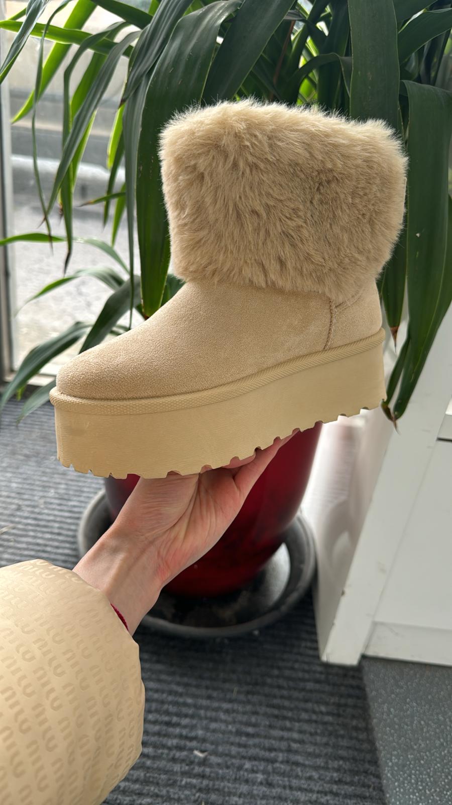 Light Beige Faux Fur Slipper Boots