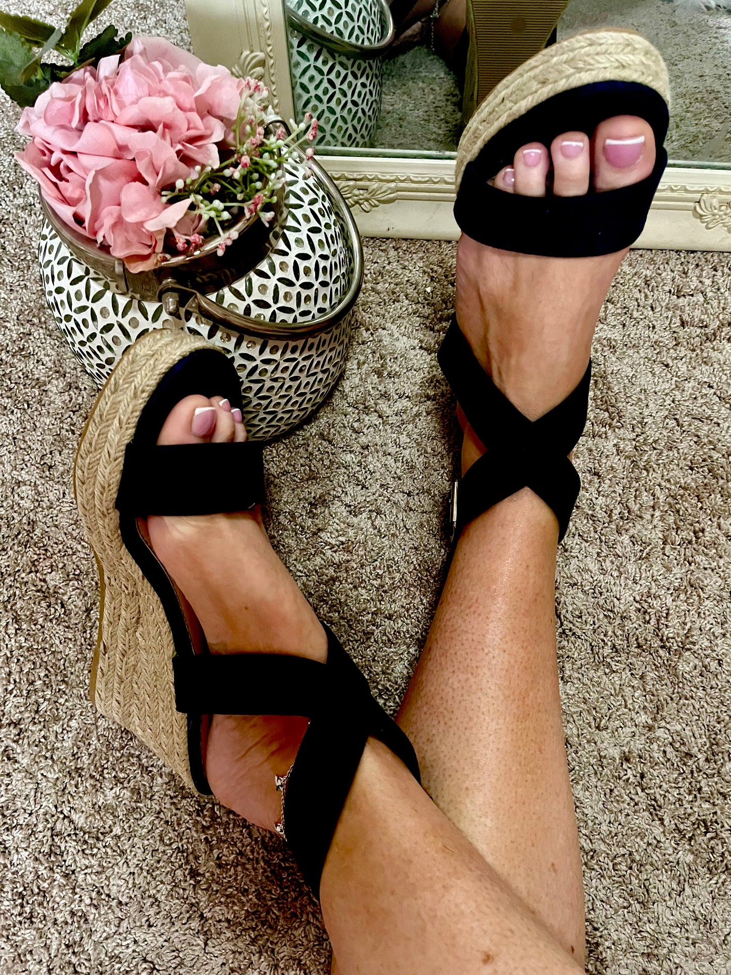 Cipriani Black Cross Over Wedges