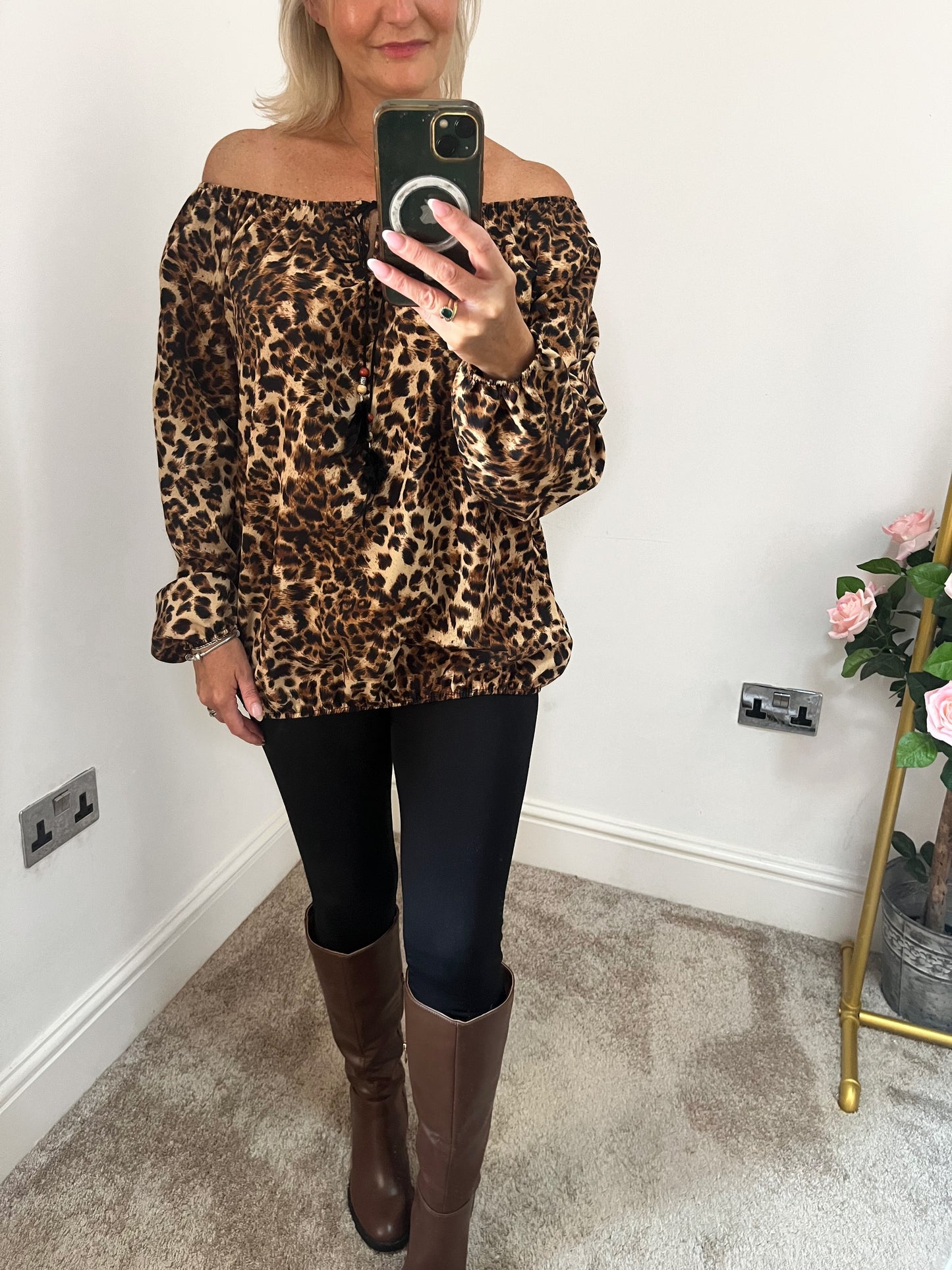 Leopard on/off shoulder Top