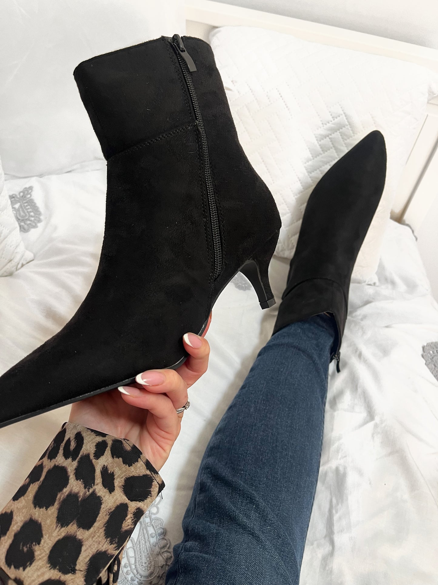 Delia Suedette Black Kitten Heel Ankle Boots