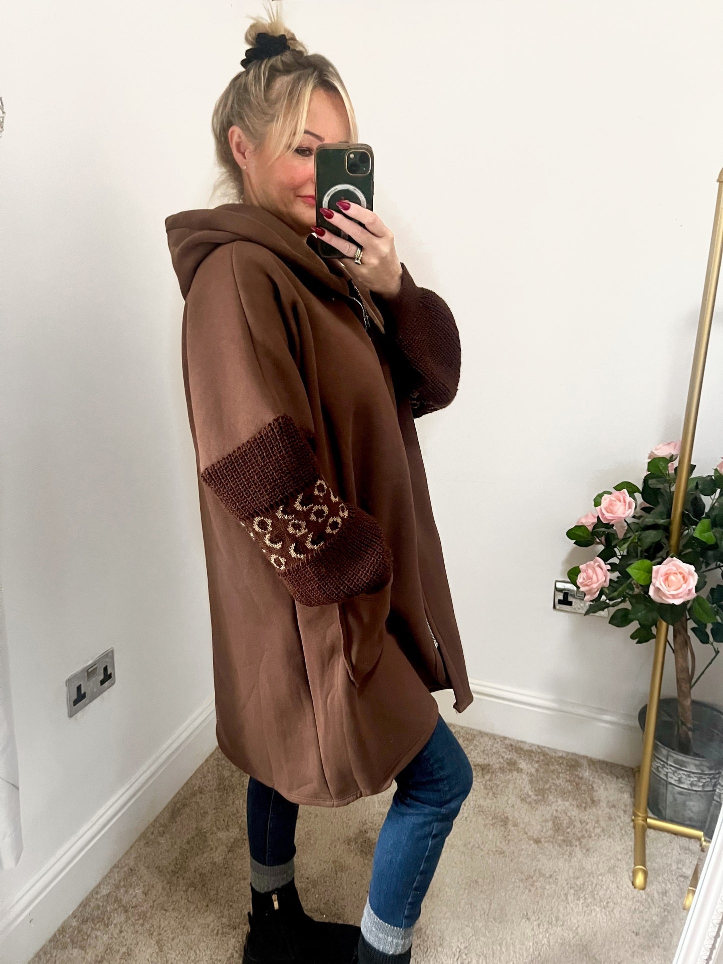 OVERSIZED  Plus Size Fleeced Snuggle Hoodie - Chocolate