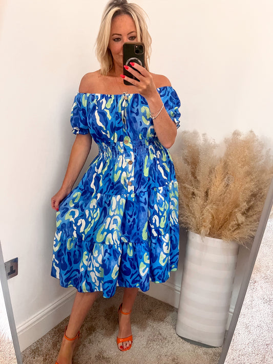 Electric Blue Shirred Waist Magic Dress