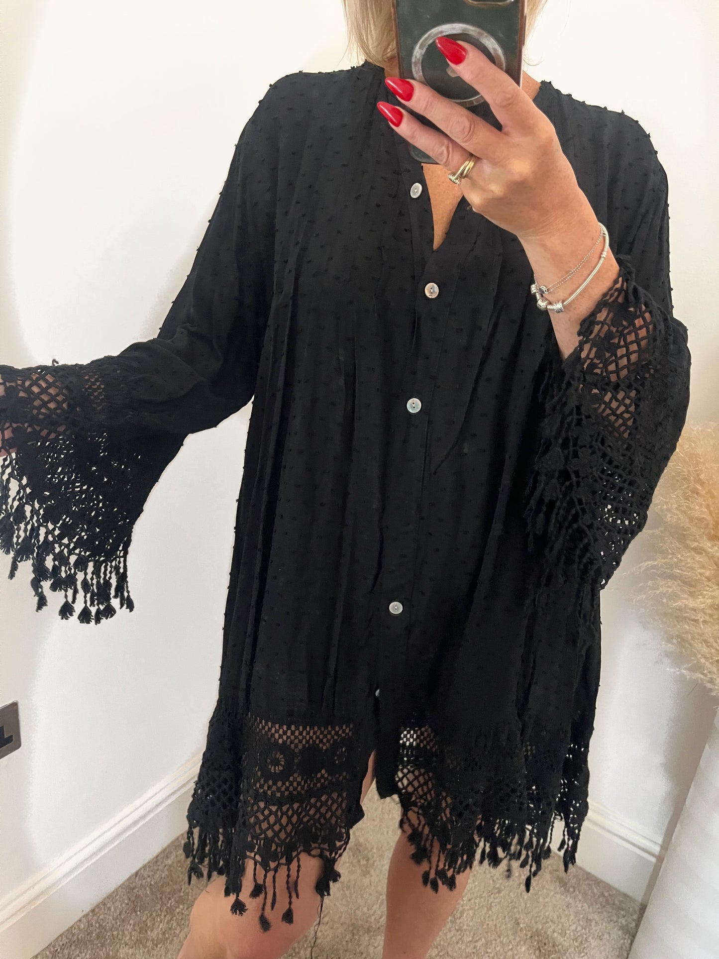Boho Crochet Kaftan - Black