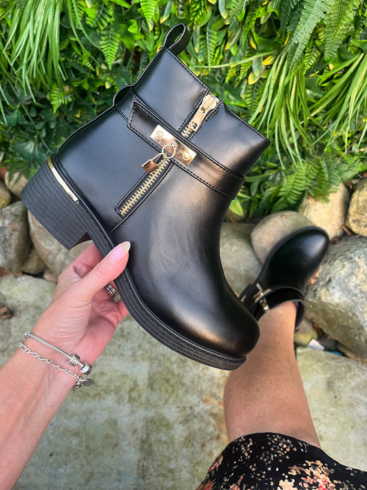 Black Padlock Ankle Boots