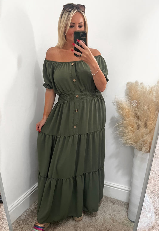 Coco Maxi Shirred Magic Dress - Khaki