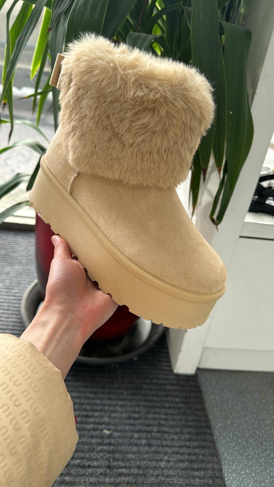 Light Beige Faux Fur Slipper Boots