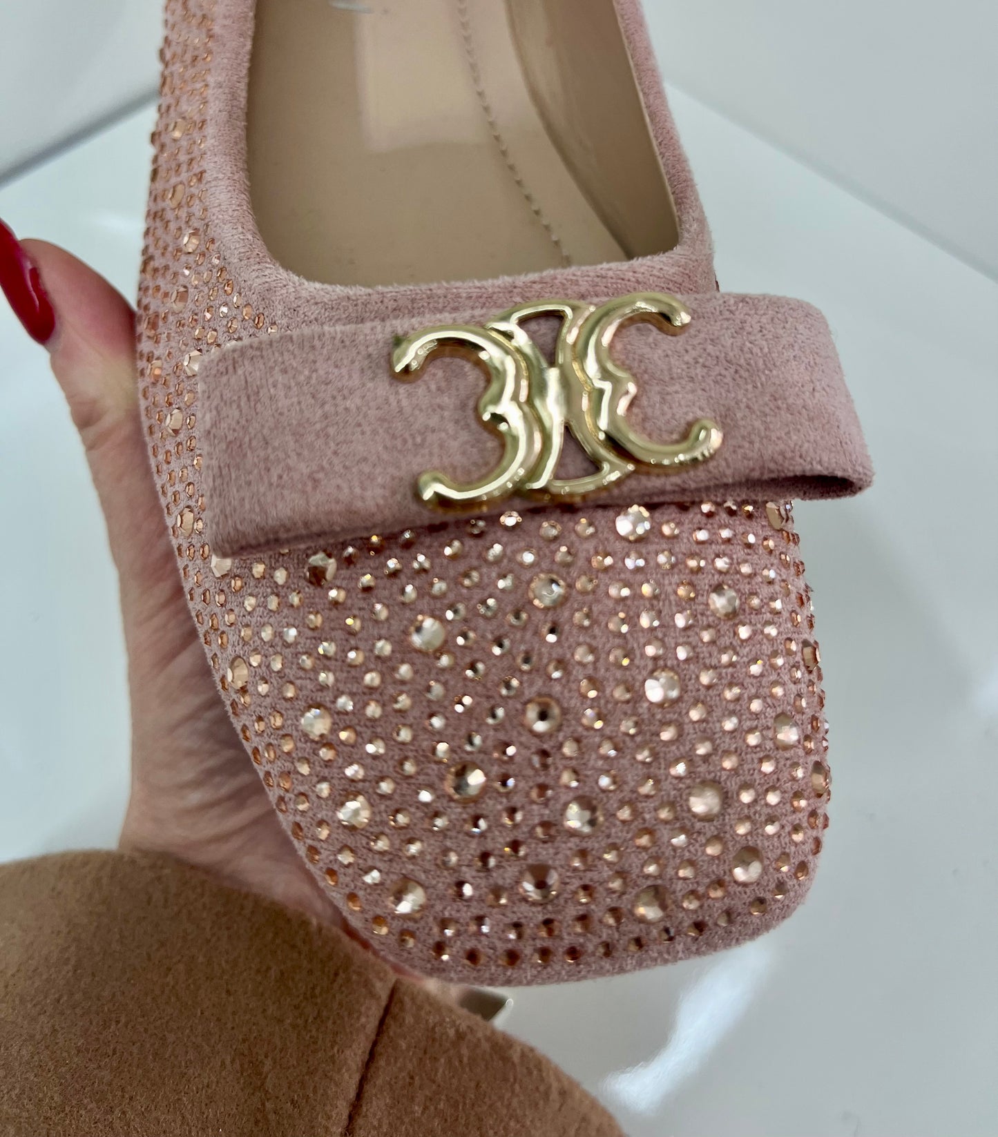 Diamante Ballet Flats - Blush Pink