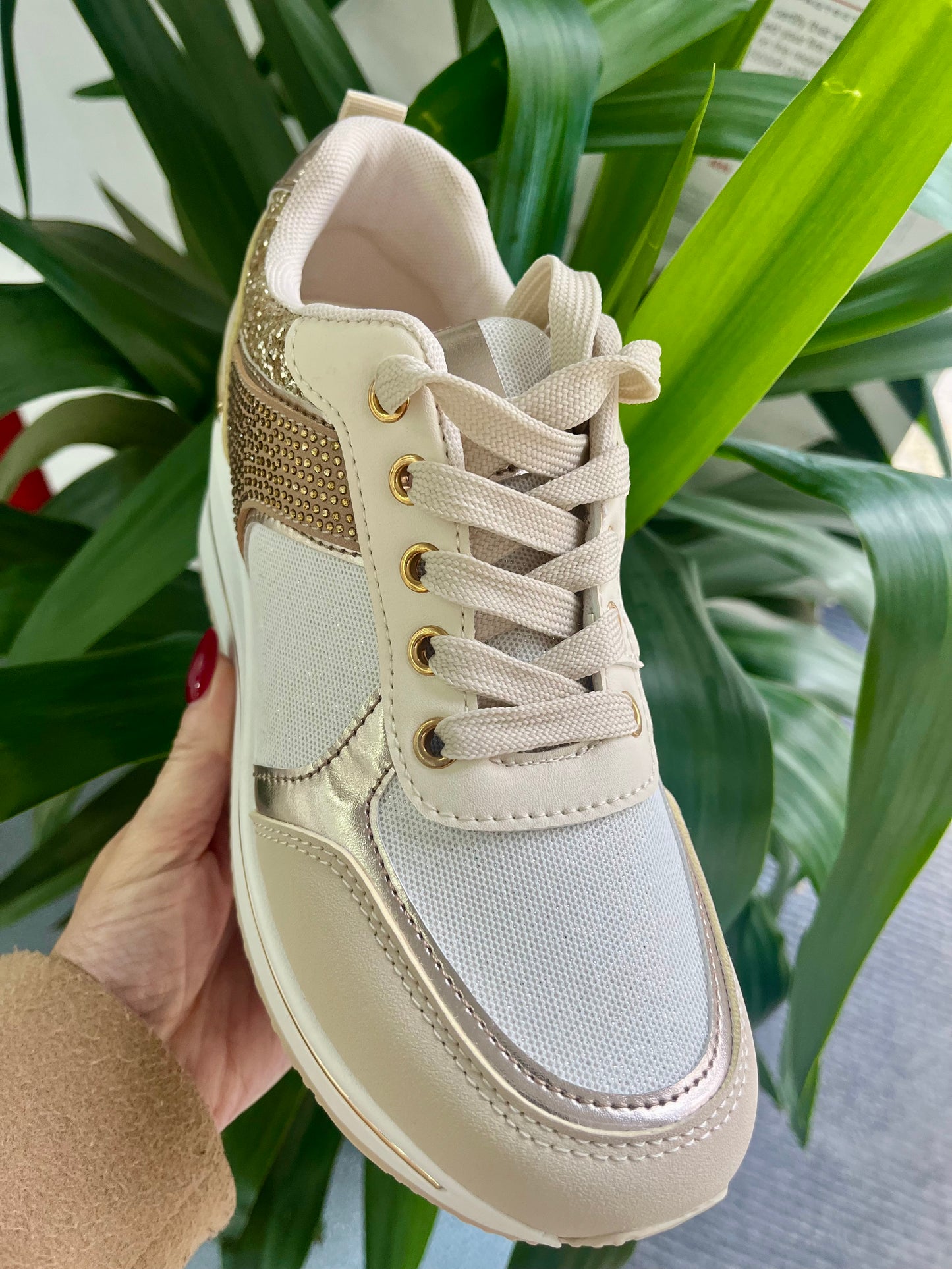 Gold/Beige Sparkling Trainers