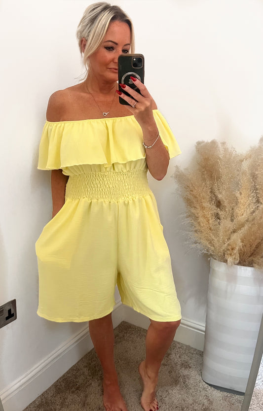 Bardot On/Off Shoulder Playsuit - Yellow