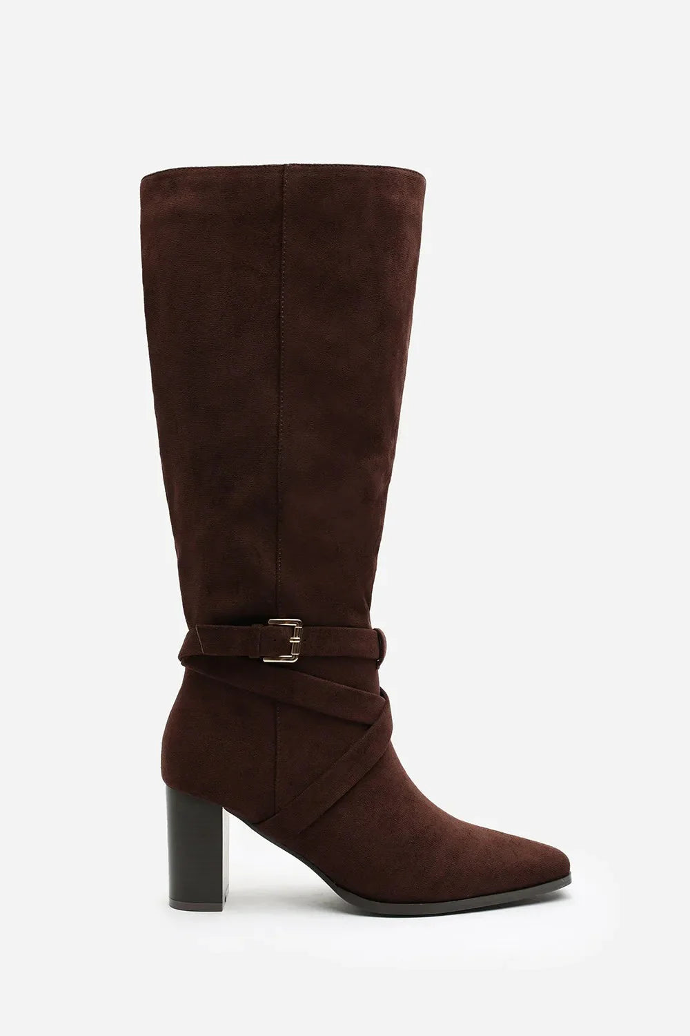 Chocolate Suede Knee High Block Heel Boots