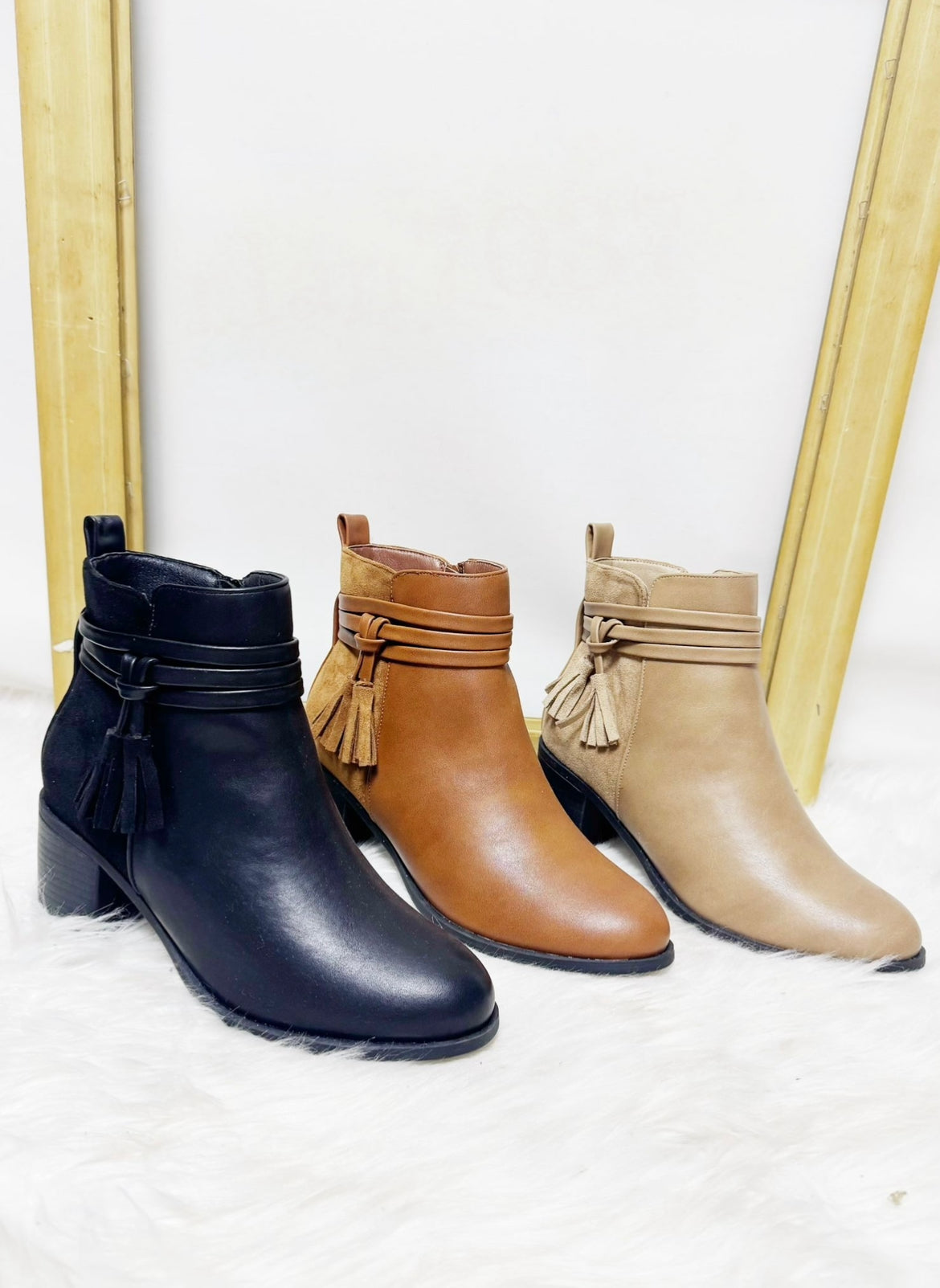 Block Heel Tassel Ankle Boots - 3 Colours Choice