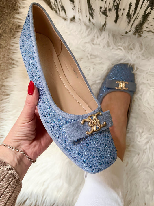 Diamante Ballet Flat Pumps - Powder Blue