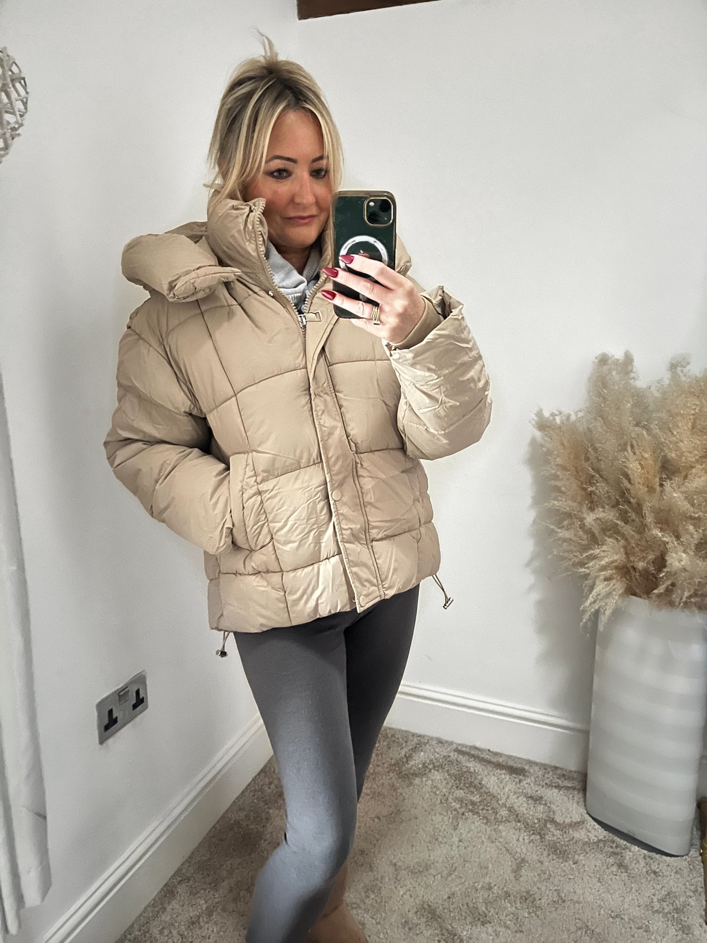 Quilted Padded Puffer Jacket - Beige