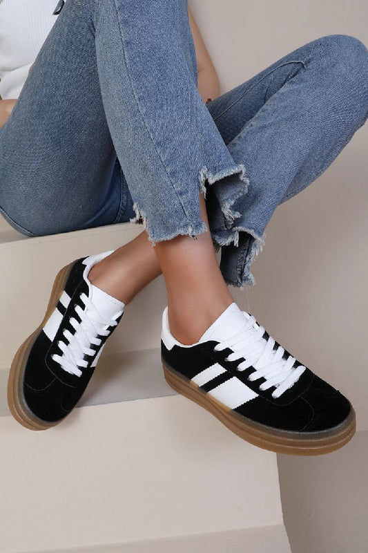 Black//White Suedette Trainers