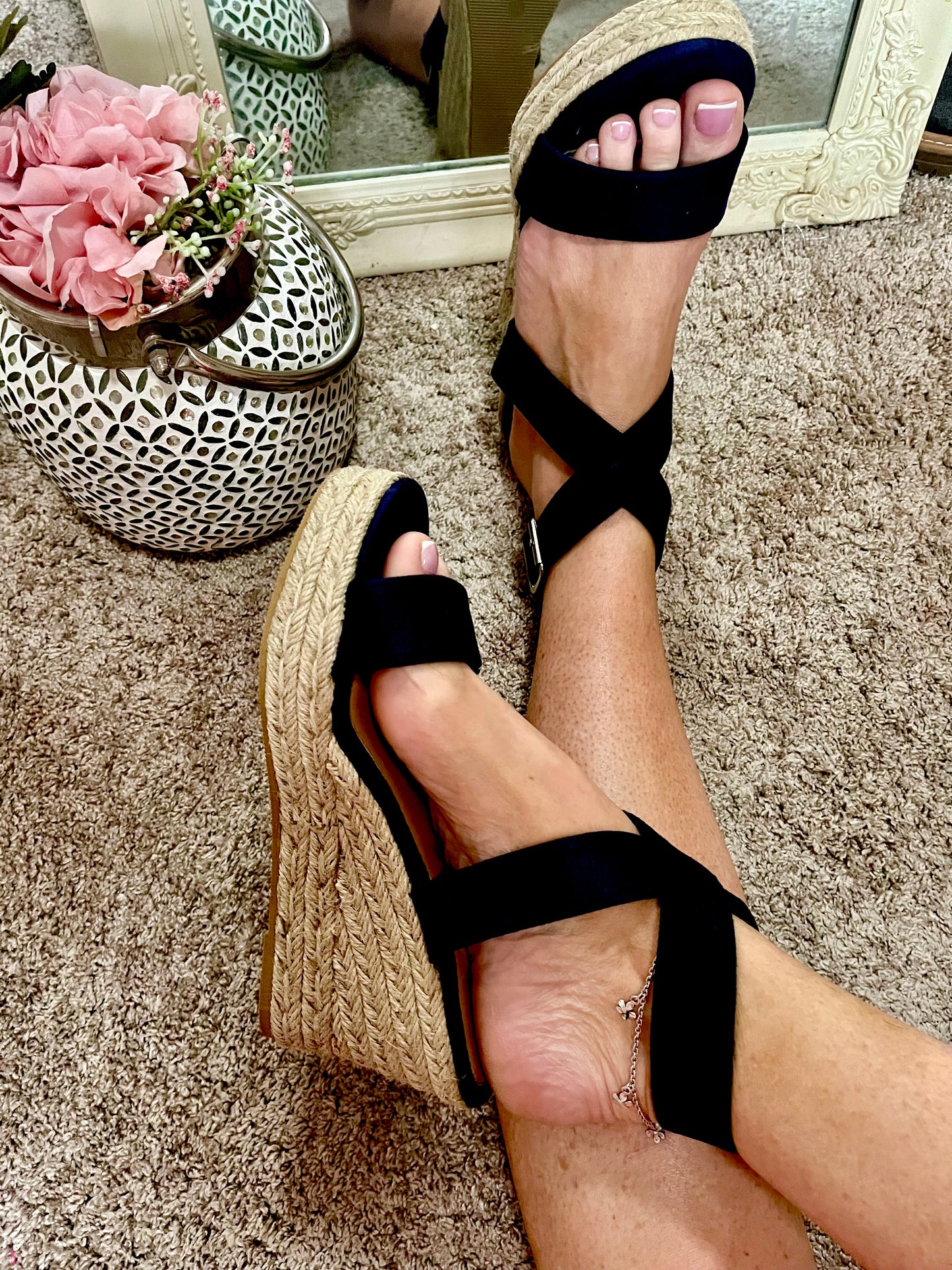 Cipriani Black Cross Over Wedges