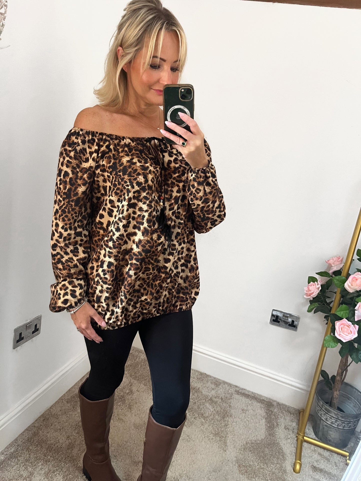 Leopard on/off shoulder Top