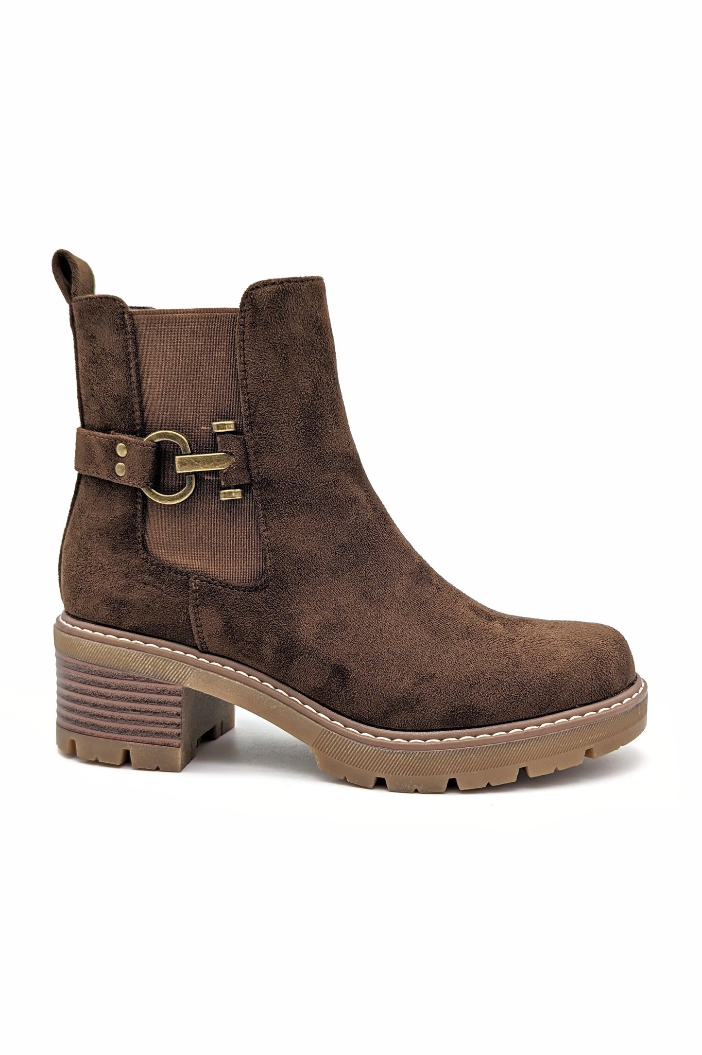 Brown Suedette Buckle Lugg Boots