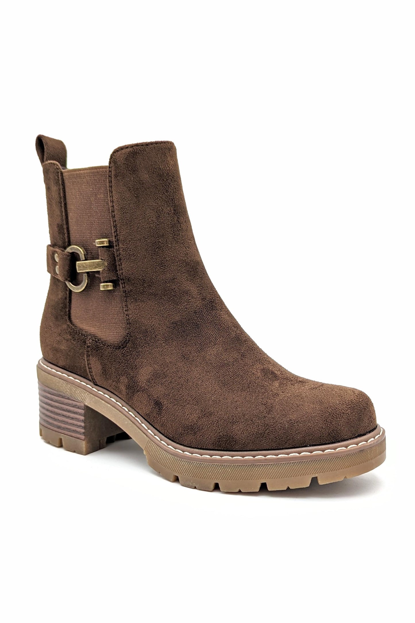 Brown Suedette Buckle Lugg Boots