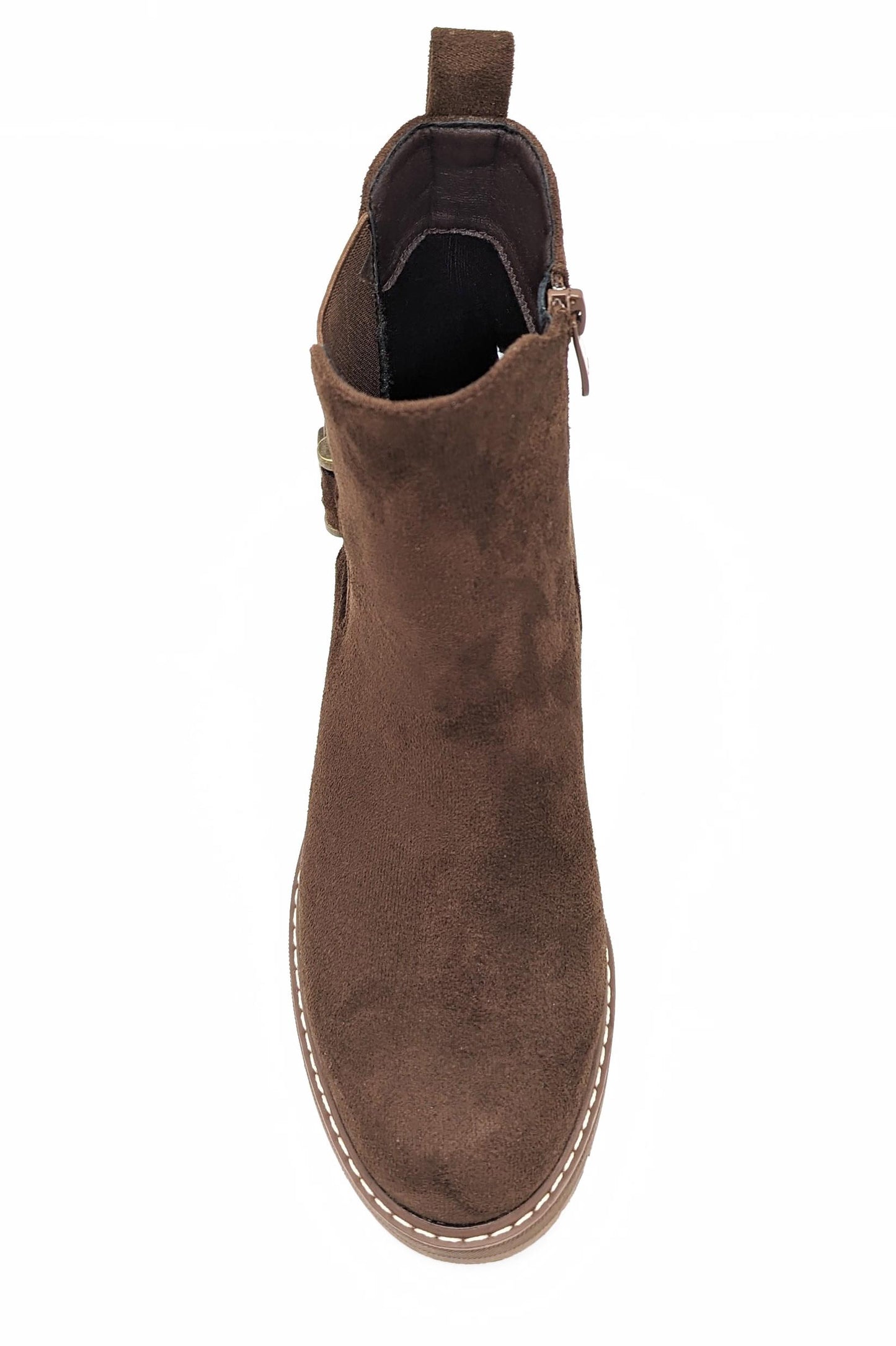 Brown Suedette Buckle Lugg Boots