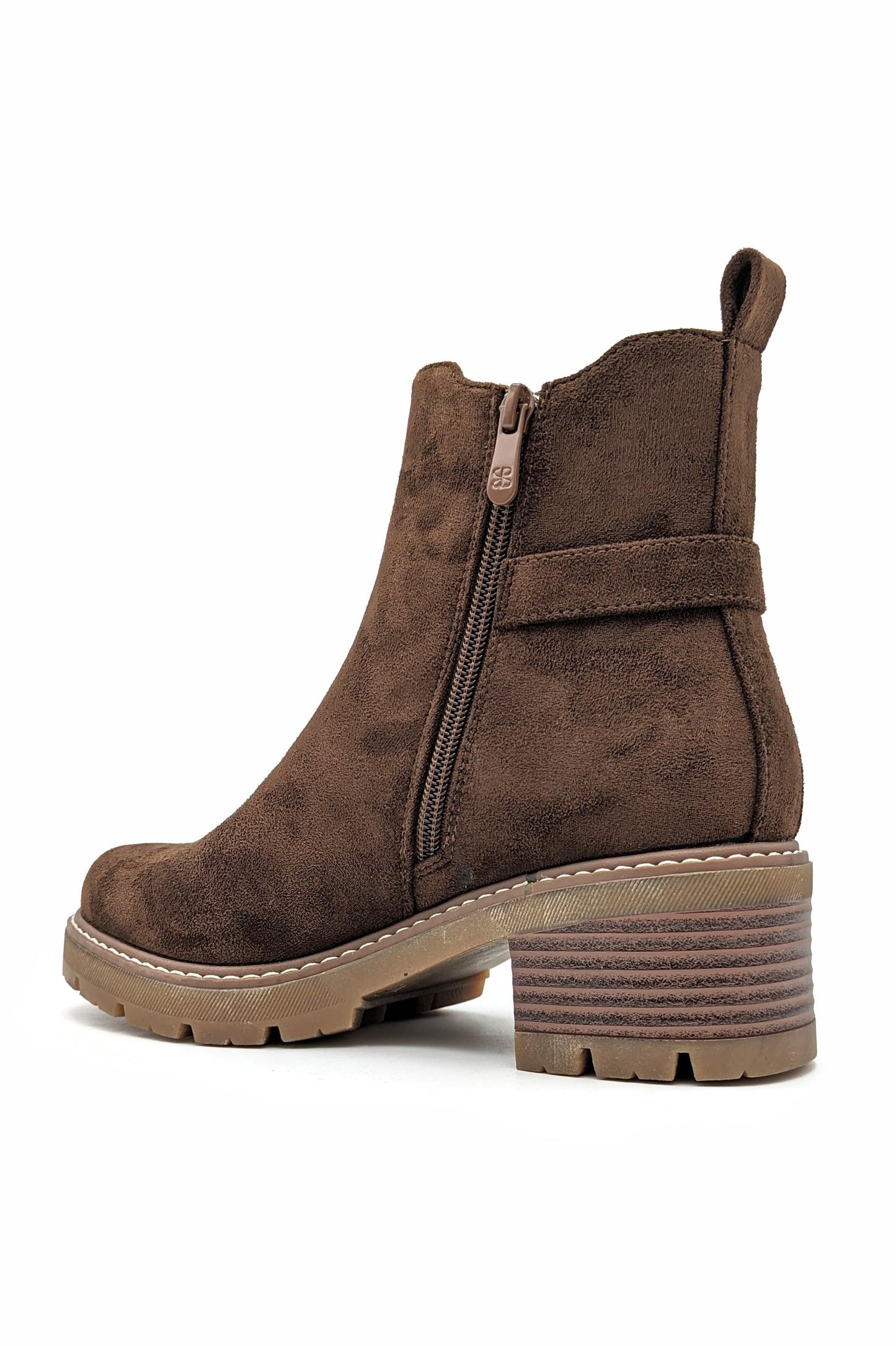 Brown Suedette Buckle Lugg Boots