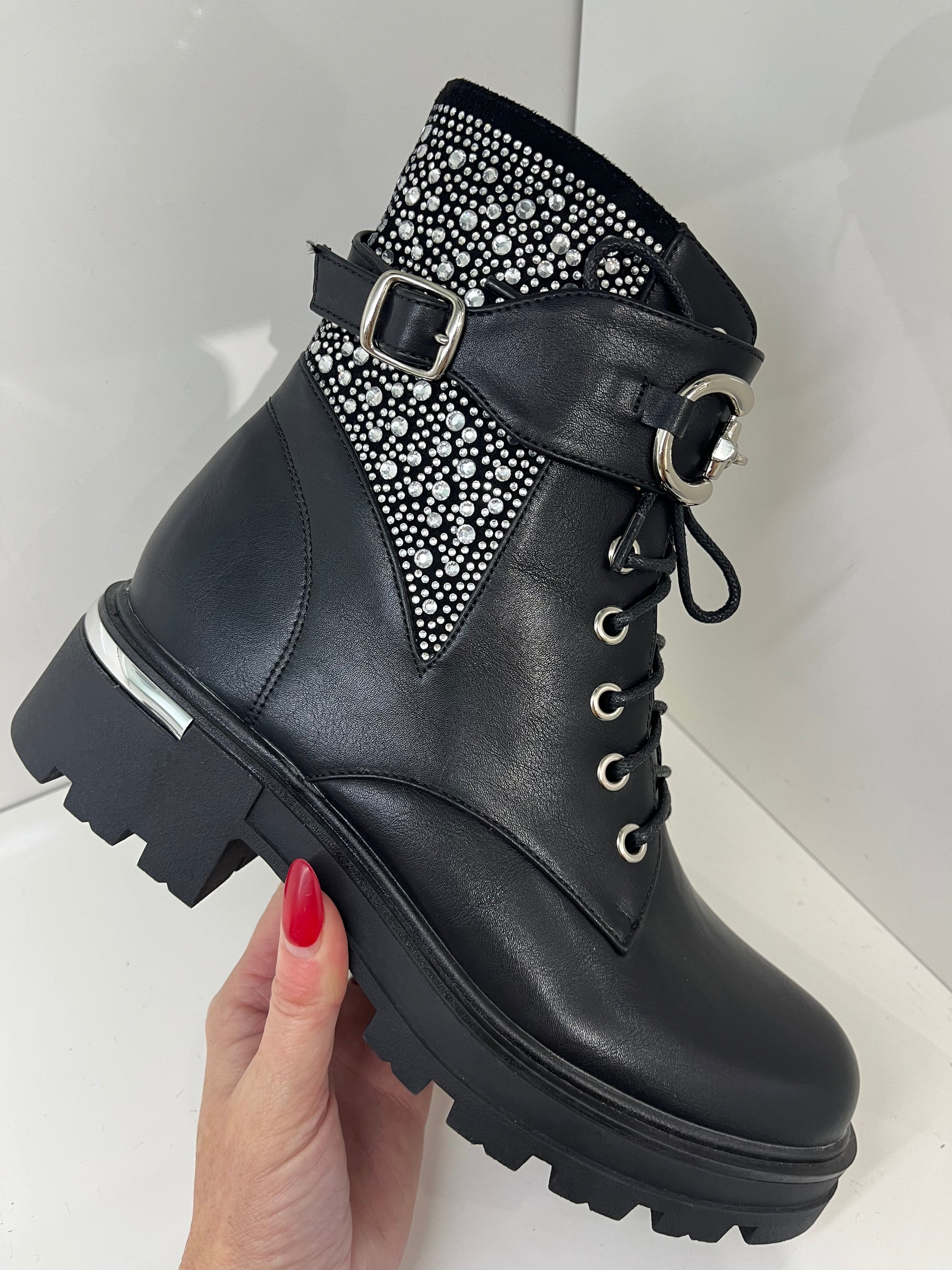 DIAMANTE CHUNKY STRAP BOOTS Belle Emporium