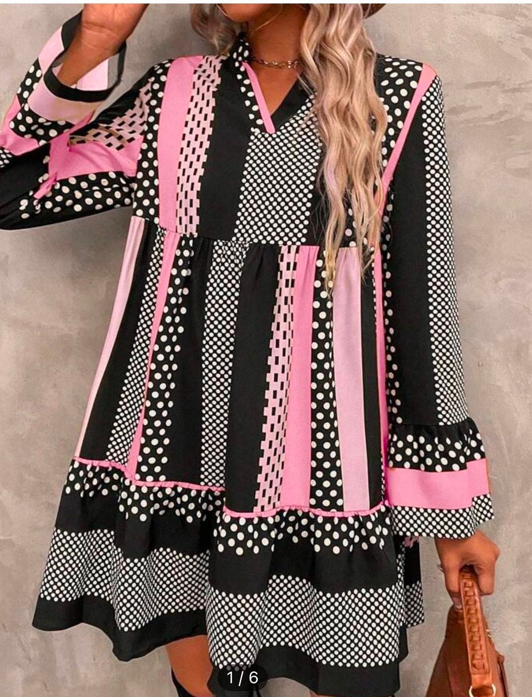 Plus Size Pink Black Smock Dress