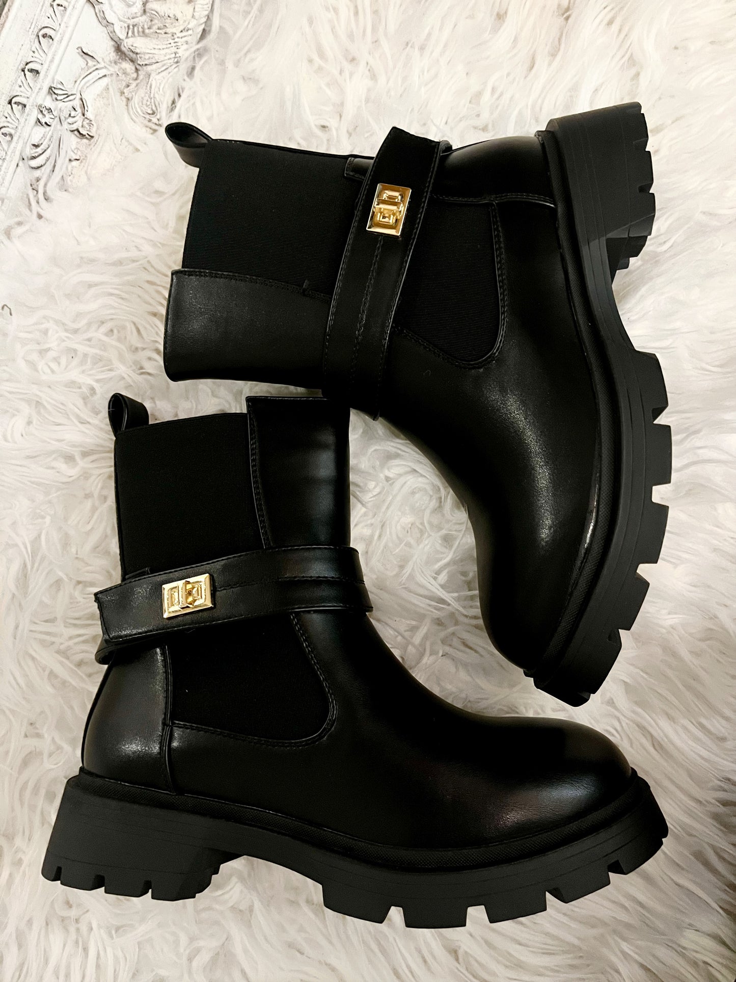 Black Buckle Chunky Boots