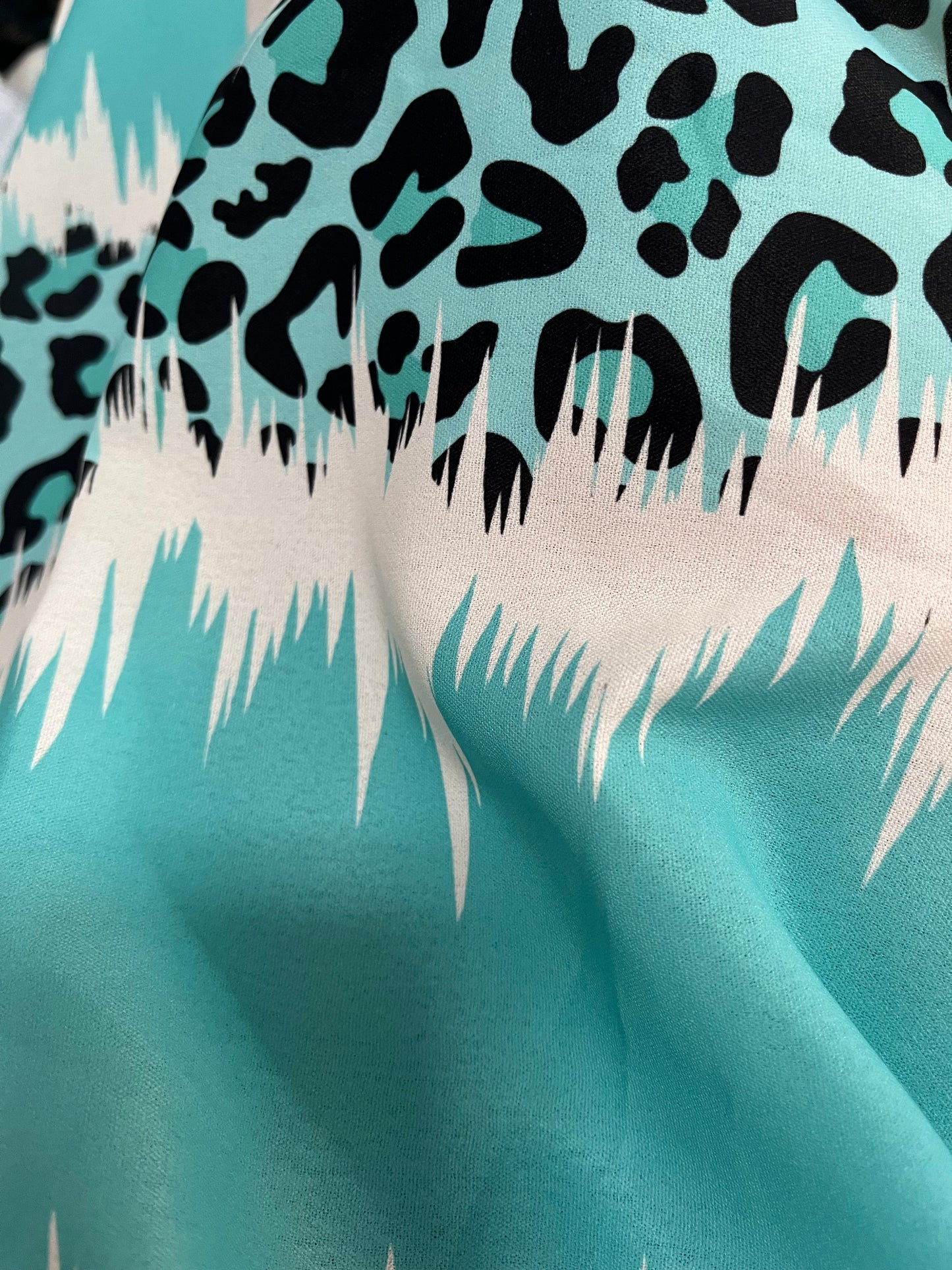 Shirred Waist Maxi Dress - Aqua Leopard